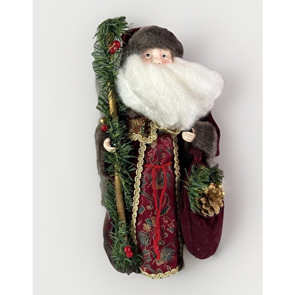 VTG Santa Claus Tree Topper Staff Bag Velvet Robe Christmas Deco